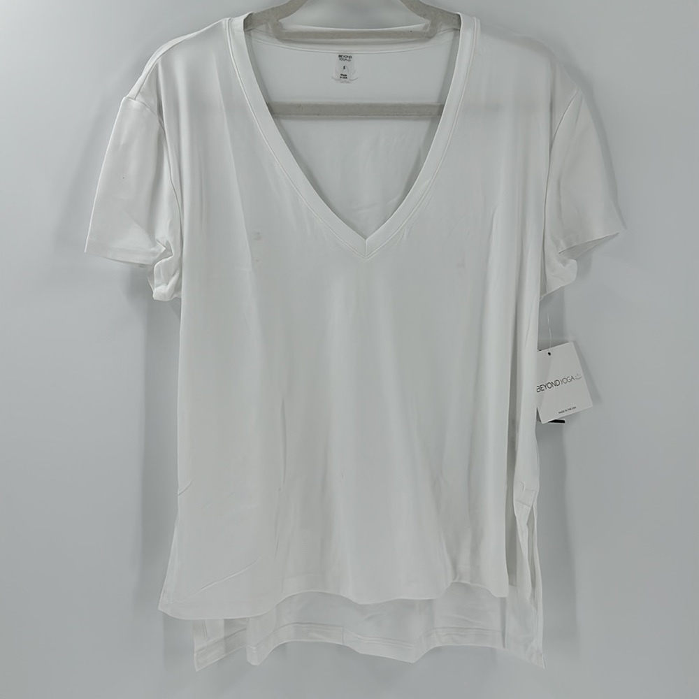 Beyond Yoga Women's White Featherweight Split Up Long Tee Size S